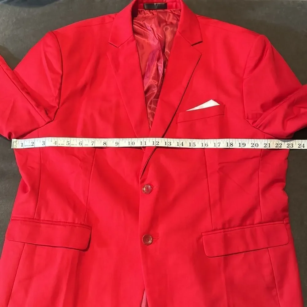 Men’s Red Slim Fit 3 Piece Suit 2-Button Notched Lapels Size 44 Jacket 40 Pants